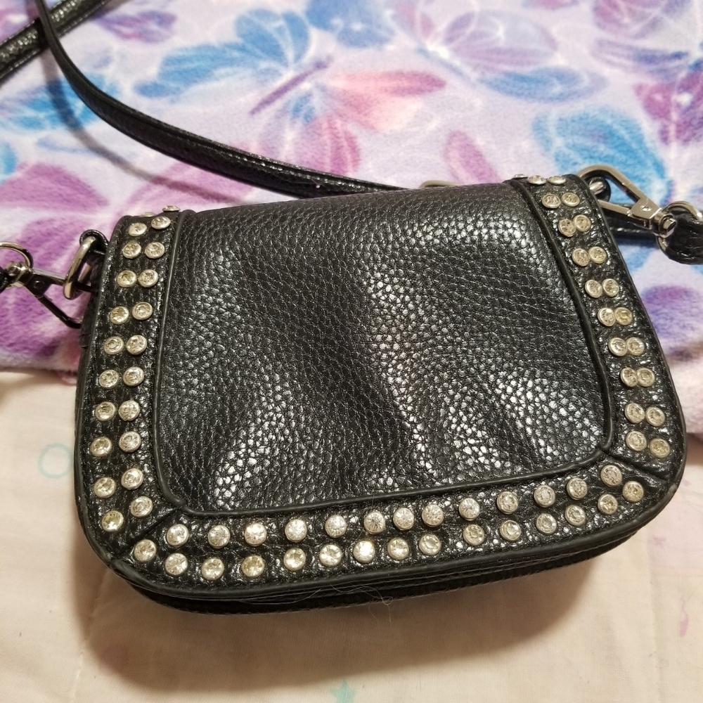 Black Faux Leather Rhinestone Purse
